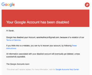 blocked from google after reporting spam